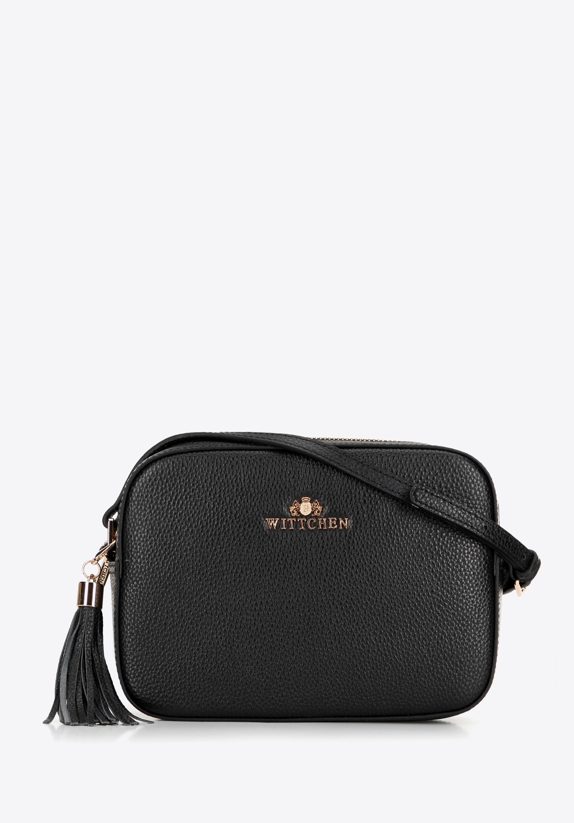 Damska listonoszka skórzana pudełkowa z chwostem czarno-złota