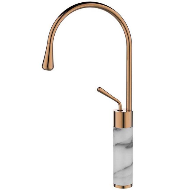 INVENA Bateria umywalkowa stojąca GABRO wysoka biały/miedź BU-33-W18-