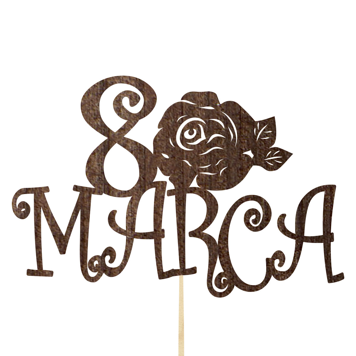 Topper dekoracja na bok tortu pik do prezentu lub bukietu kwiatów dzień kobiet 8 marca drewno brąz rystykalny