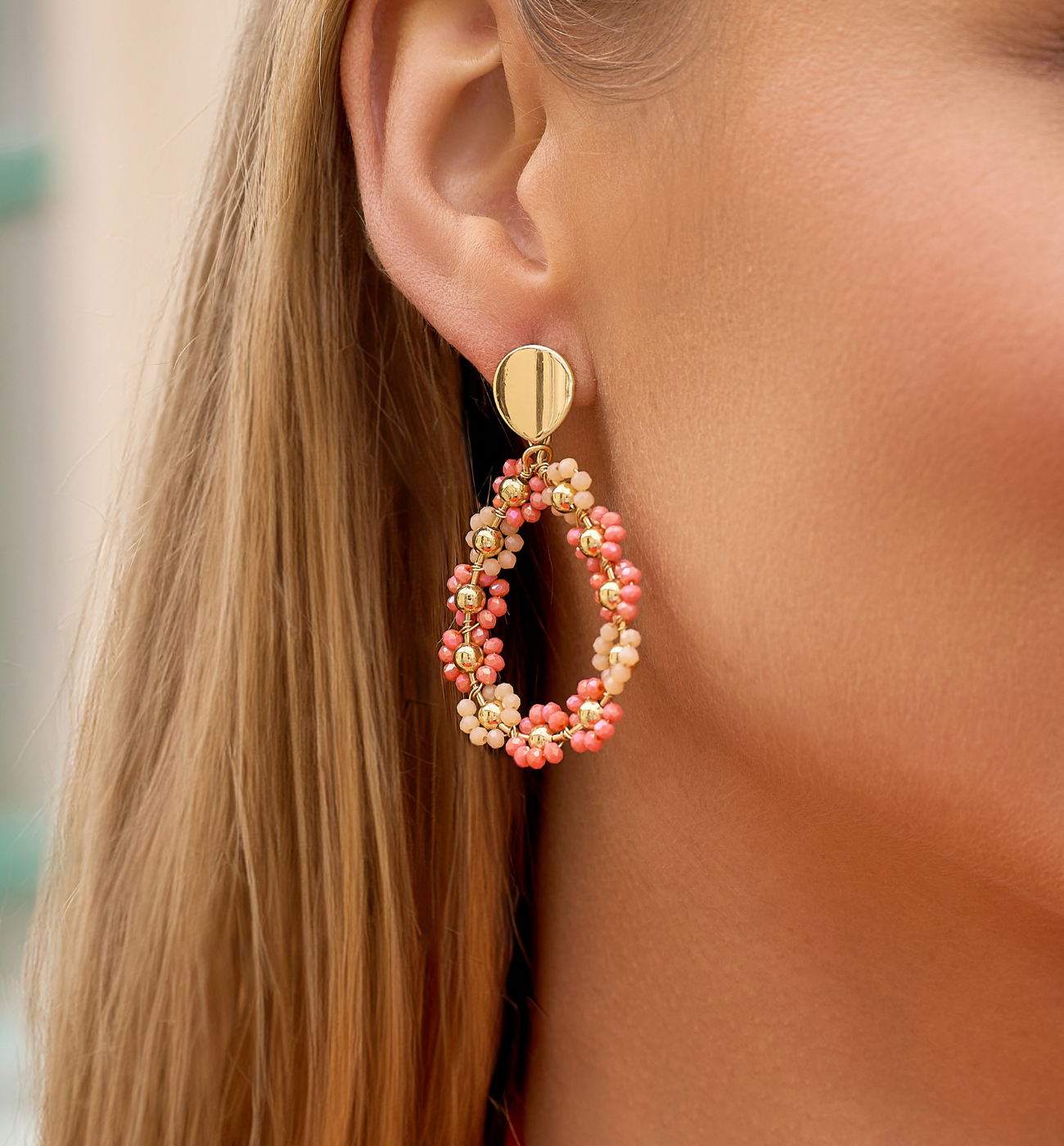 Kolczyki z różowymi i brzoskwiniowymi kryształkami KWE0163 - By Dziubeka