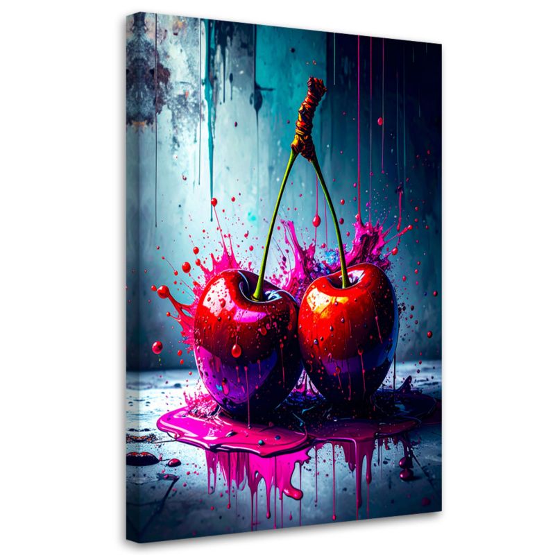 Obraz do kuchni jadalni Feeby Graffiti Czereśnie Owoce 80x120cm 1szt