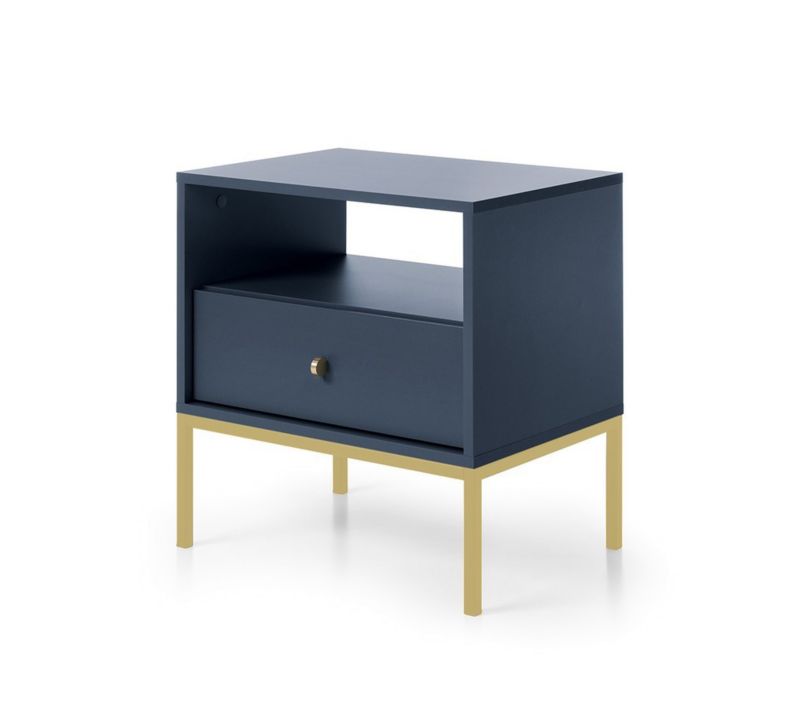 Szafka nocna z szufladą Bettso Molly złoty stelaż do sypialni granatowa 1szt.