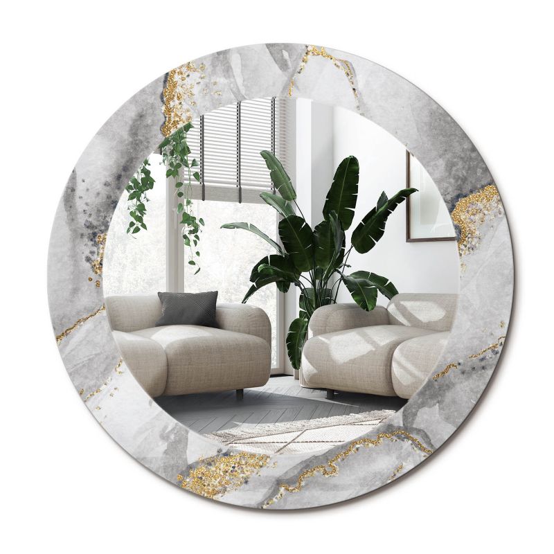Lustro Okrągłe Tulup Marmurowy Wzór 70 cm Eleganckie Na Podkładzie 1 szt.