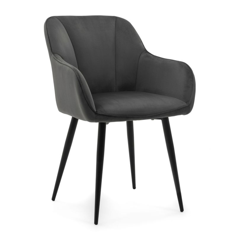 Krzesło tapicerowane New Home LAGO szare pikowane welurowe z podłokietnikami 1 szt.