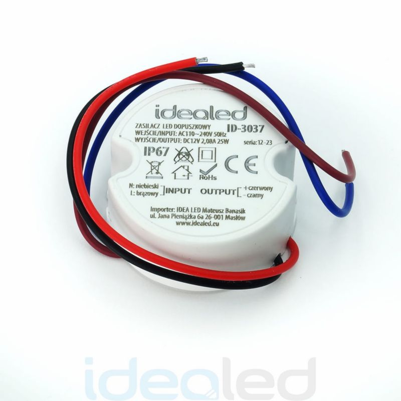 Zasilacz transformator do LED IdeaLED moc 25W output 12V DC stałoprądowy IP67 - 1 szt