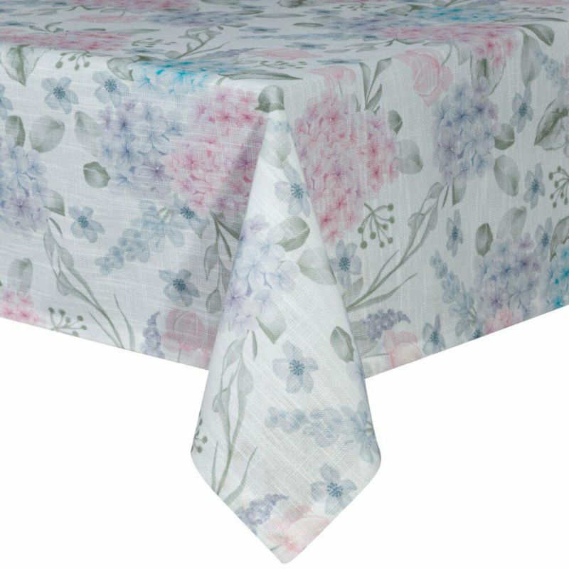 Obrus SUMMER8 Eurofirany 140 x 220 biało różowy zdobiony nadrukiem hortensji 1 szt.