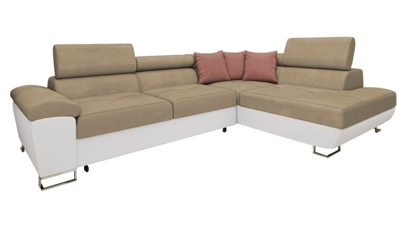 Narożnik z funkcją spania MIRJAN 24 Cotere prawy biała ekoskóra/kość słoniowa/pudrowy róż 1 szt.