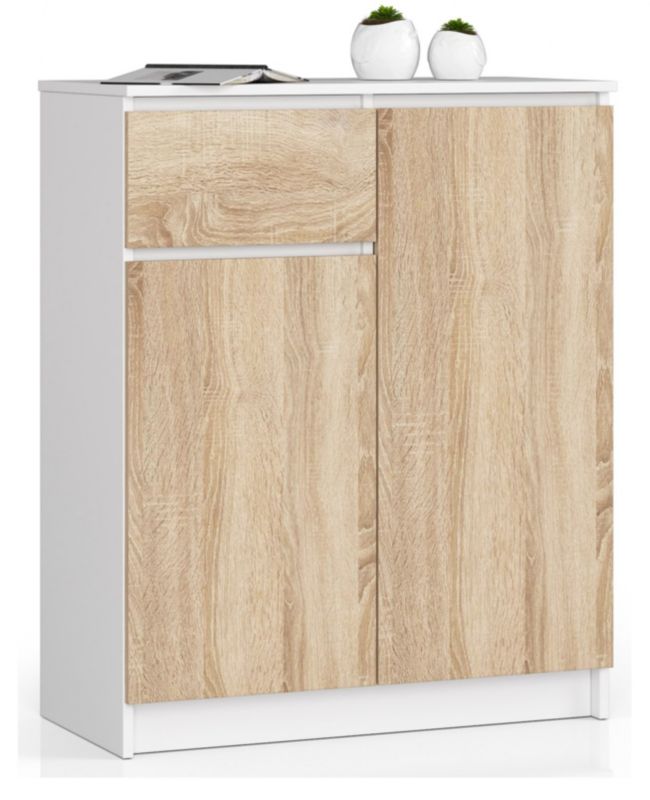Komoda Akord K80 Biała 80 cm 2 drzwi 1 szuflada kolor Dąb Sonoma mat 4 półki 80x40x99 cm 1 szt.