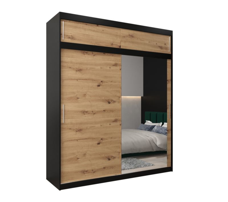 Szafa przesuwna Garderoba Abiks Tokyo 2 200 czarny + artisan z nadstawką 1 szt.