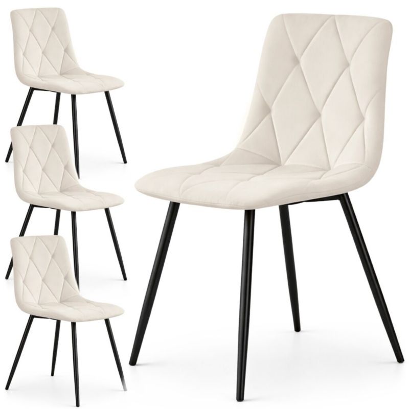 Welurowe krzesło tapicerowane pikowane AKORD Beżowe MILO Czarne nogi 4 szt.