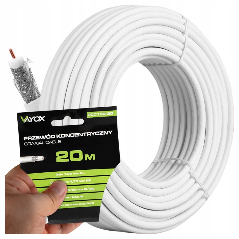 Kabel koncentryczny Vayox PCC102-20 antenowy Cu 75 Ohm 20m 1 szt.