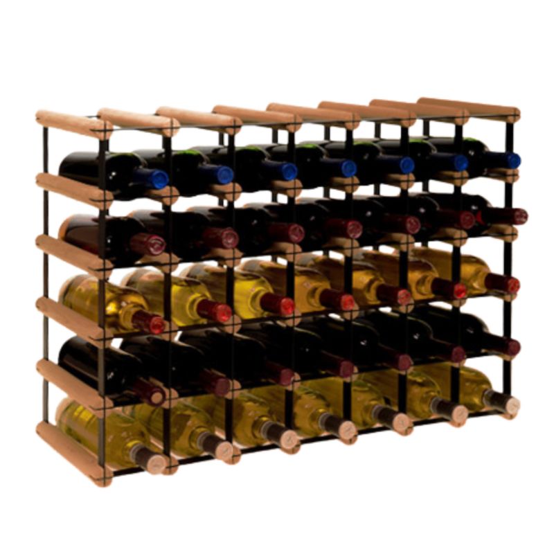 Stojak na wino MODO24 na butelki PET szafka duży eko na 35 butelek czarny metal drewno brązowe 1 szt.