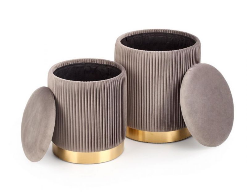 Zestaw puf MONTY VELVET szare/złote HALMAR 1 szt.