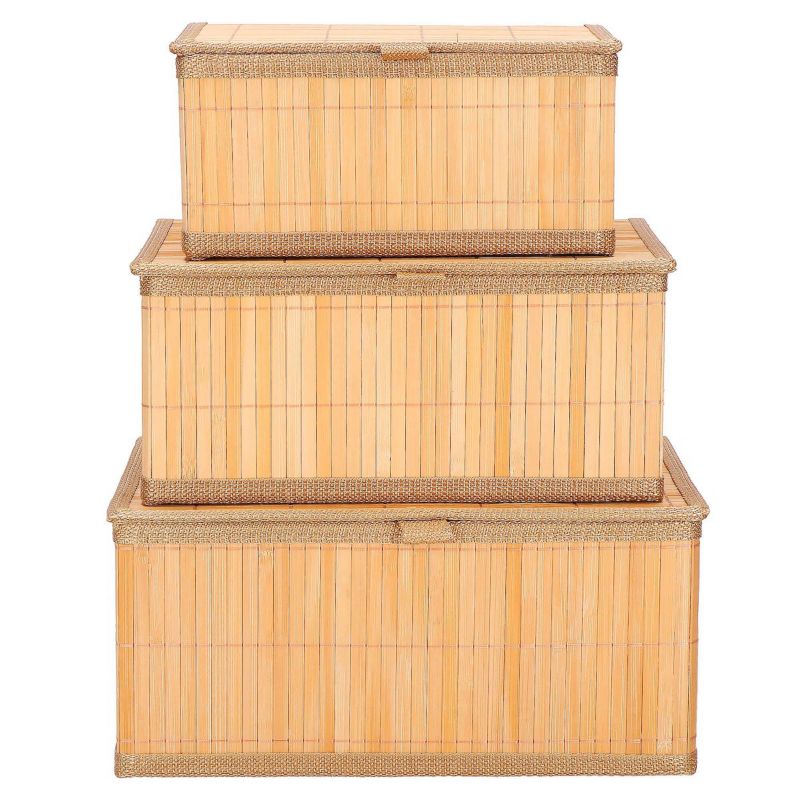 Pudełka bambusowe na bizuterię i kosmetyki Springos kosmetyki organizery bambusowe jasno brązowe 3 szt.