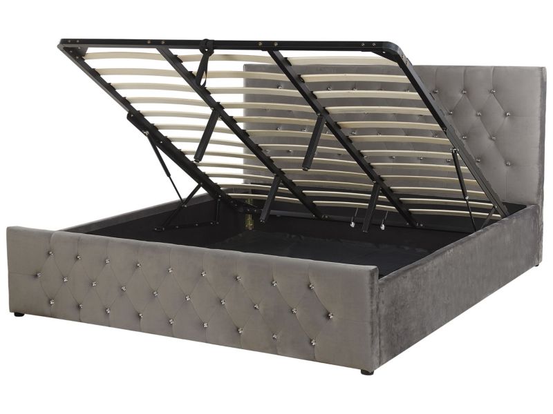 Łóżko z pojemnikiem welurowe 180 x 200 cm szare Amiens 1 szt.