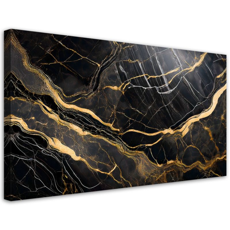 Obraz na płótnie Feeby Czarno Biały Marmur ze Złotem 80x40cm 1szt