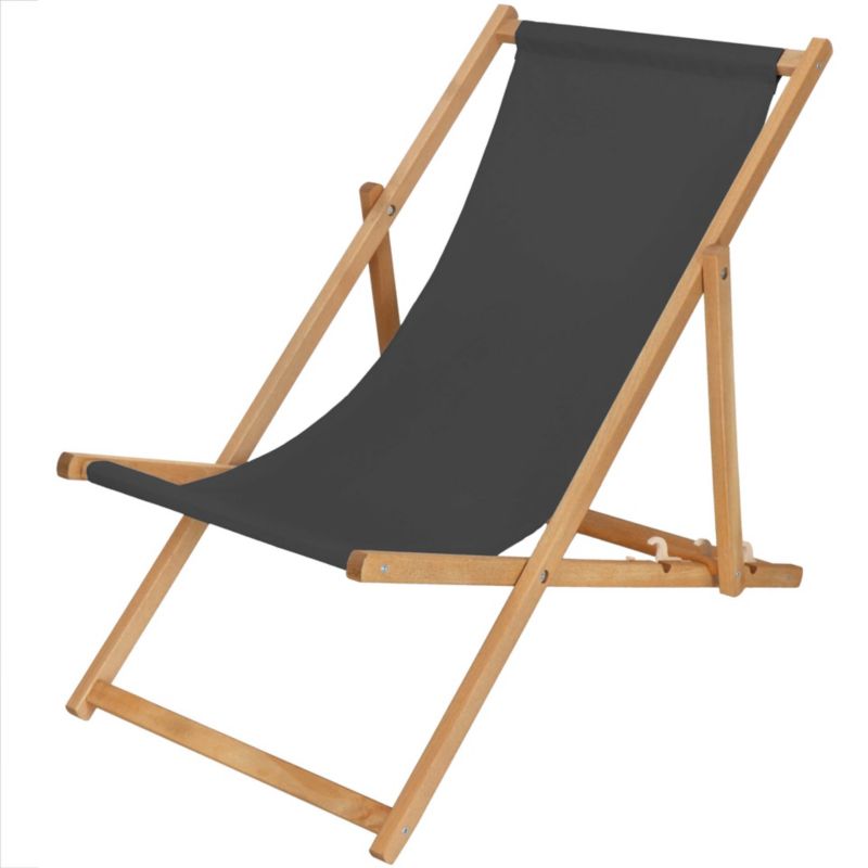 Leżak plażowy składany drewniany Springos z 3-stopniową regulacją, na taras do ogrodu grafitowy 1 szt.