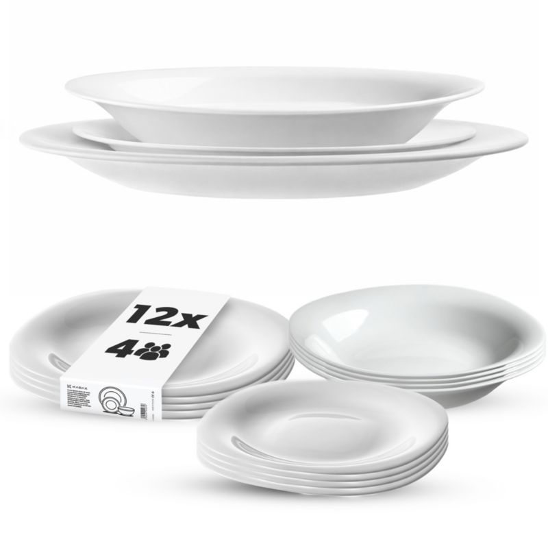 Zestaw KADAX talerz głęboki + talerz deserowy + talerz płaski, biały 4 kpl.