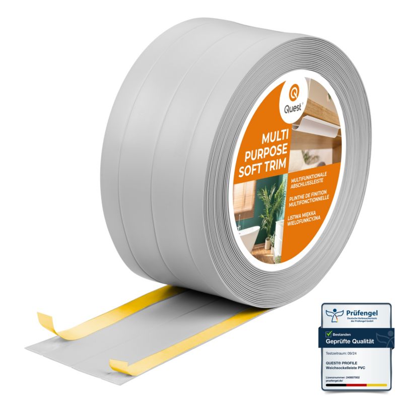 Listwa wykończeniowa W3 z PCV 4w1 95mm, QUEST samoprzylepna, maskująca elastyczna listwa podłogowa, ścienna, szary, 5m