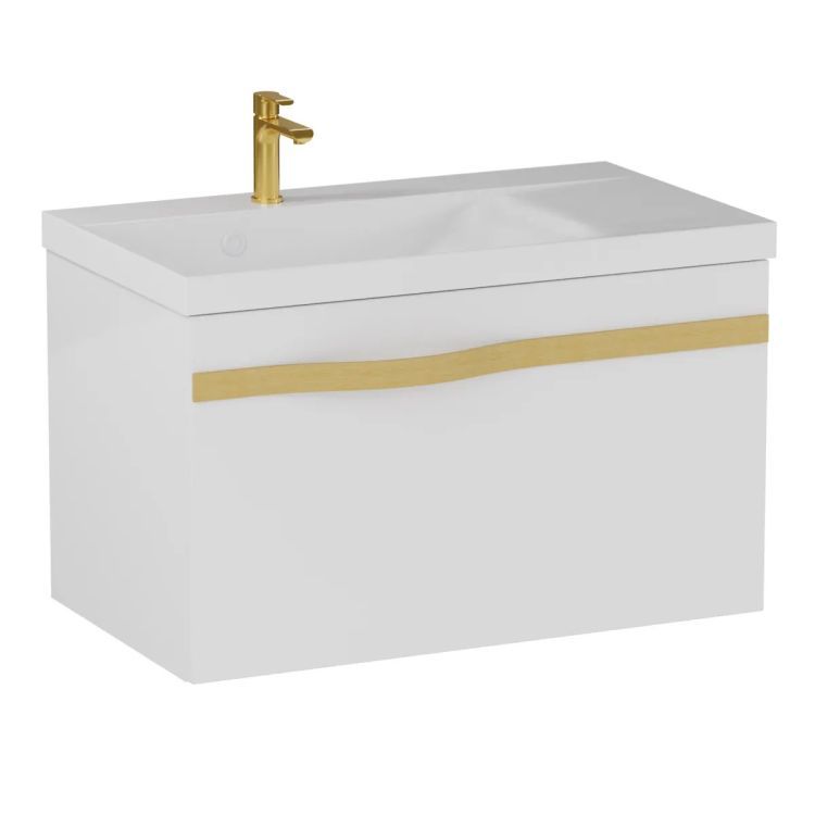 Szafka pod umywalkę KROFAM VOG 69 cm biały połysk ze złotym uchwytem bez umywalki 1 szt