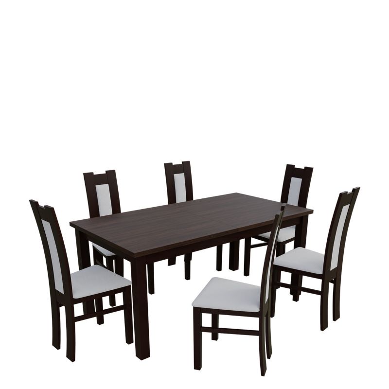 Zestaw RO20 MIRJAN 24 Stół rozkładany S18-L 80x160/200 + 6 krzeseł K63A orzech + biała ekoskóra 1 kpl.