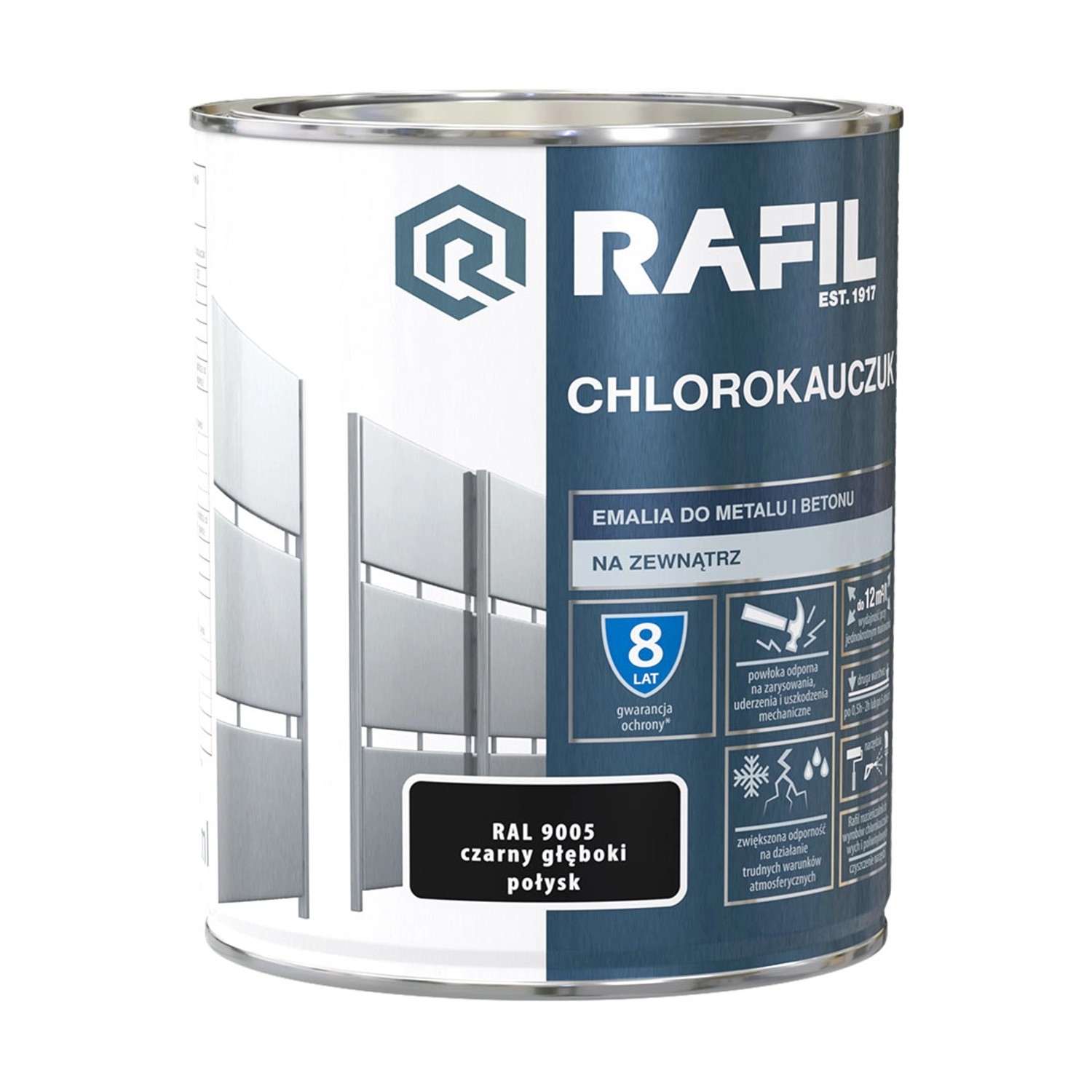 Rafil Chlorokauczuk do metalu i betonu 0,75L czarny głęboki RAL9005