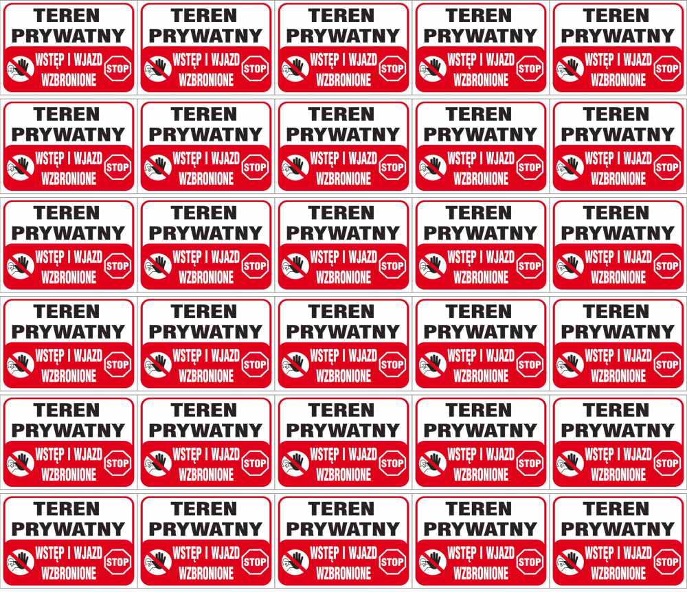 30x Tabliczka informacyjna Anro, "Teren prywatny wstęp i wjazd wzbronione"