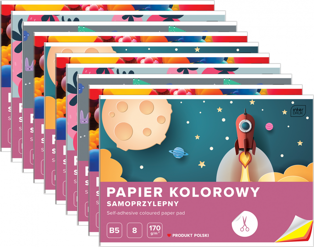 10x Zeszyt papierów kolorowych samoprzylepnych Interdruk, B5, 8 kartek