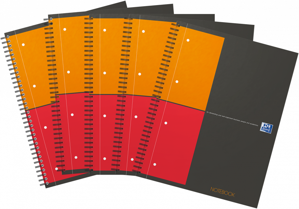 5x Kołonotatnik Oxford International Notebook, A4+, w kratkę, 80 kartek, okładka kartonowa, szary