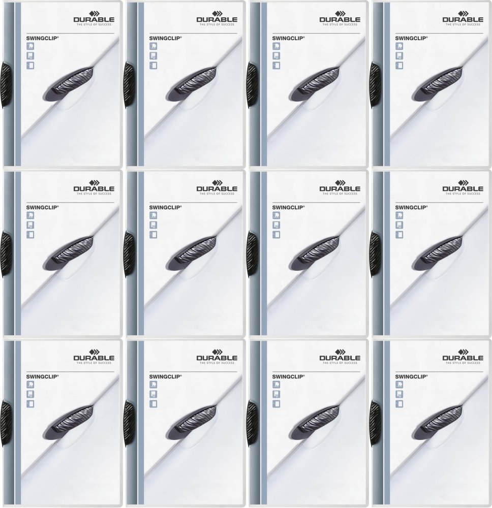 12x Skoroszyt plastikowy Durable Swingclip z klipsem, A4, do 30 kartek, czarny