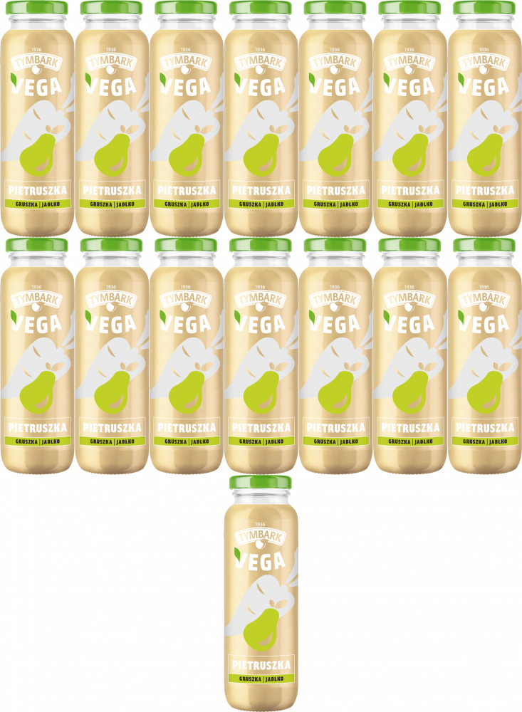 15x Sok warzywno-owocowy Tymbark Vega, pietruszka/gruszka/jabłko, bez cukru, butelka szklana, 0.25l
