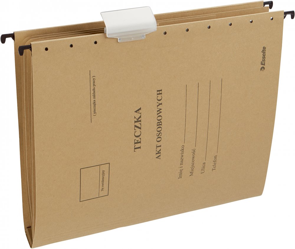 Teczka zawieszkowa kartonowa do akt osobowych Esselte, A4, 348x268mm, 230 g/m2, brązowy