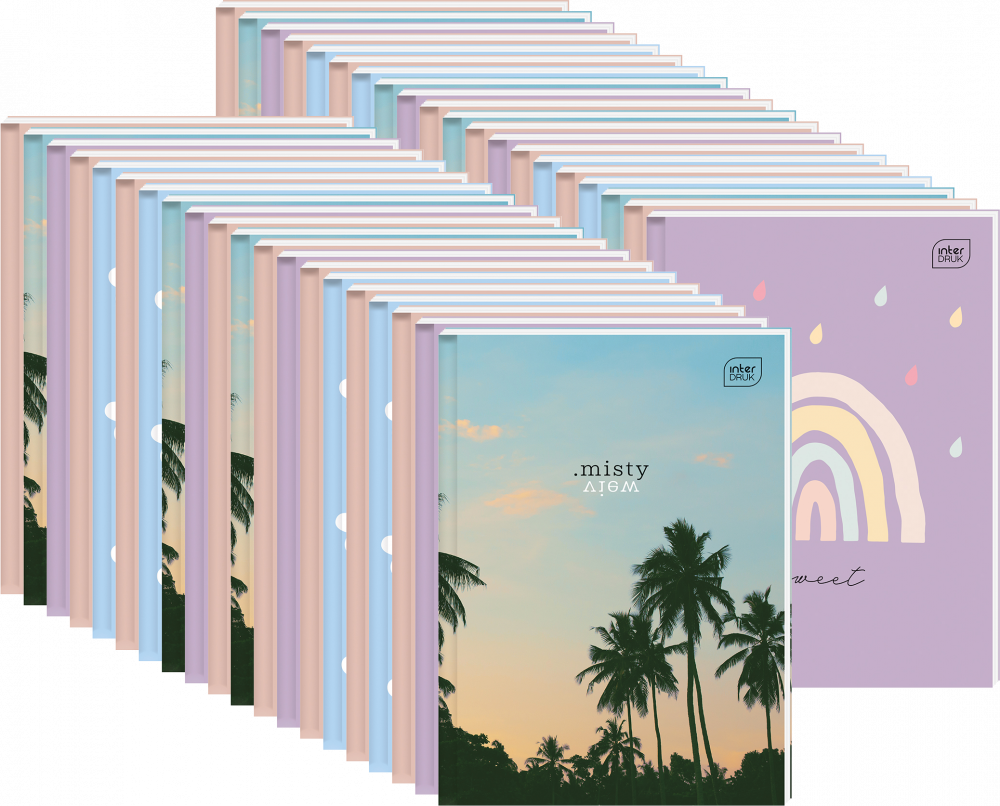 40x Brulion w kratkę Interdruk, A6, twarda oprawa, 96 kartek, mix wzorów