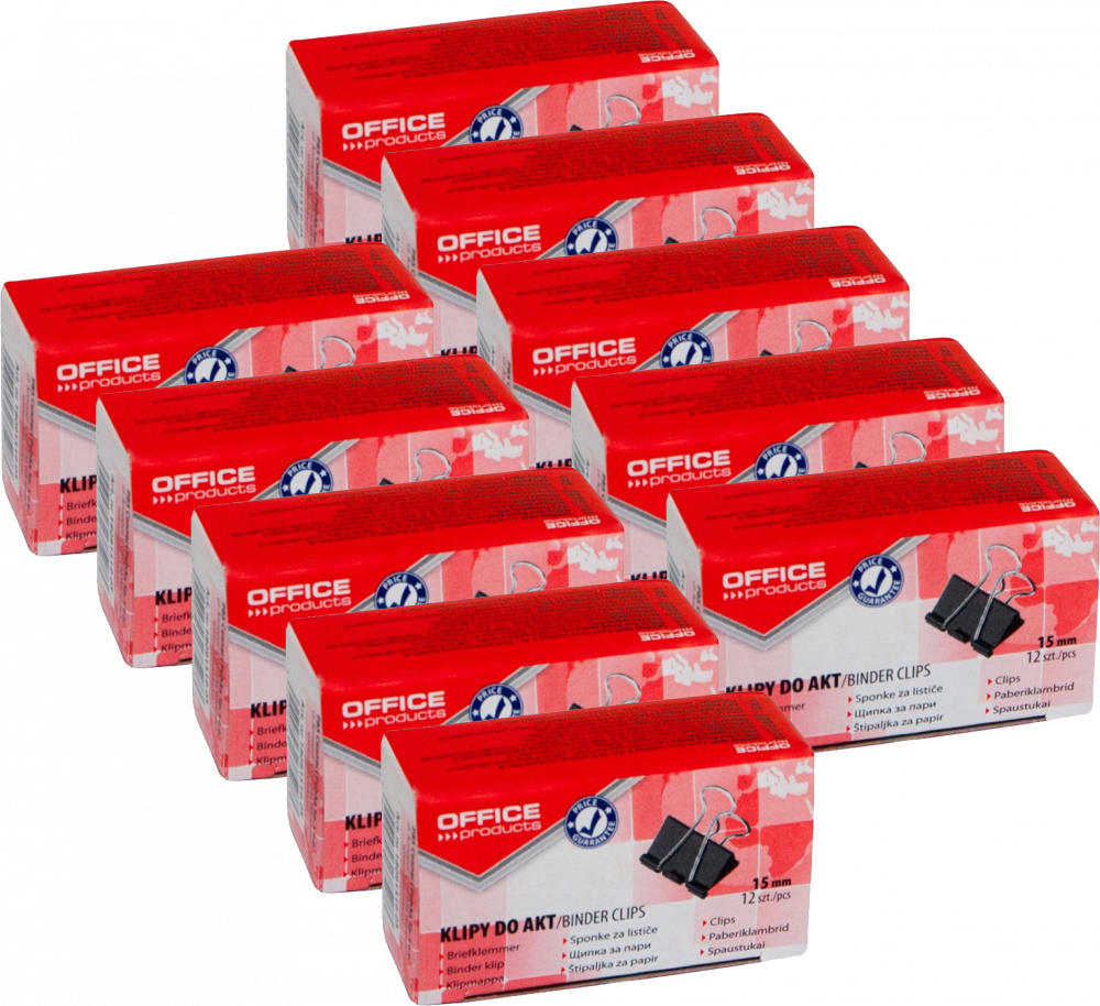 10x klip biurowy Office Products, 15mm, 12 sztuk, czarny