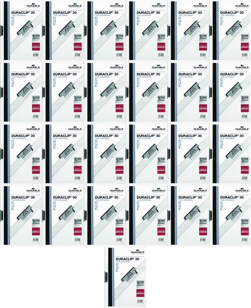 25x Skoroszyt plastikowy z klipsem Durable Duraclip, A4, do 30 kartek biały
