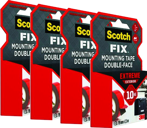 4x Taśma montażowa Scotch Fix Extreme, super mocna, 19mmx1.5m, czarny