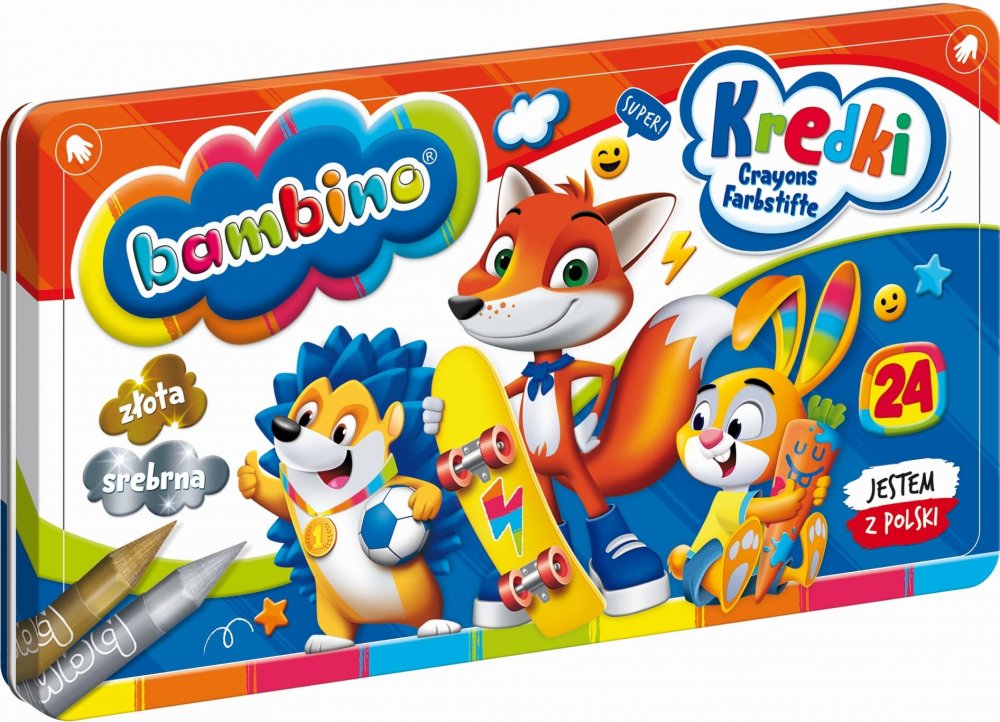 Kredki Bambino Zwierzaki Uczniaki, w metalowym pudełku, 24 sztuki, mix kolorów