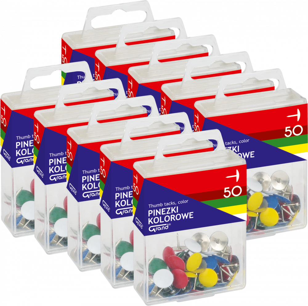 10x Pinezki Grand, 50 sztuk, mix kolorów