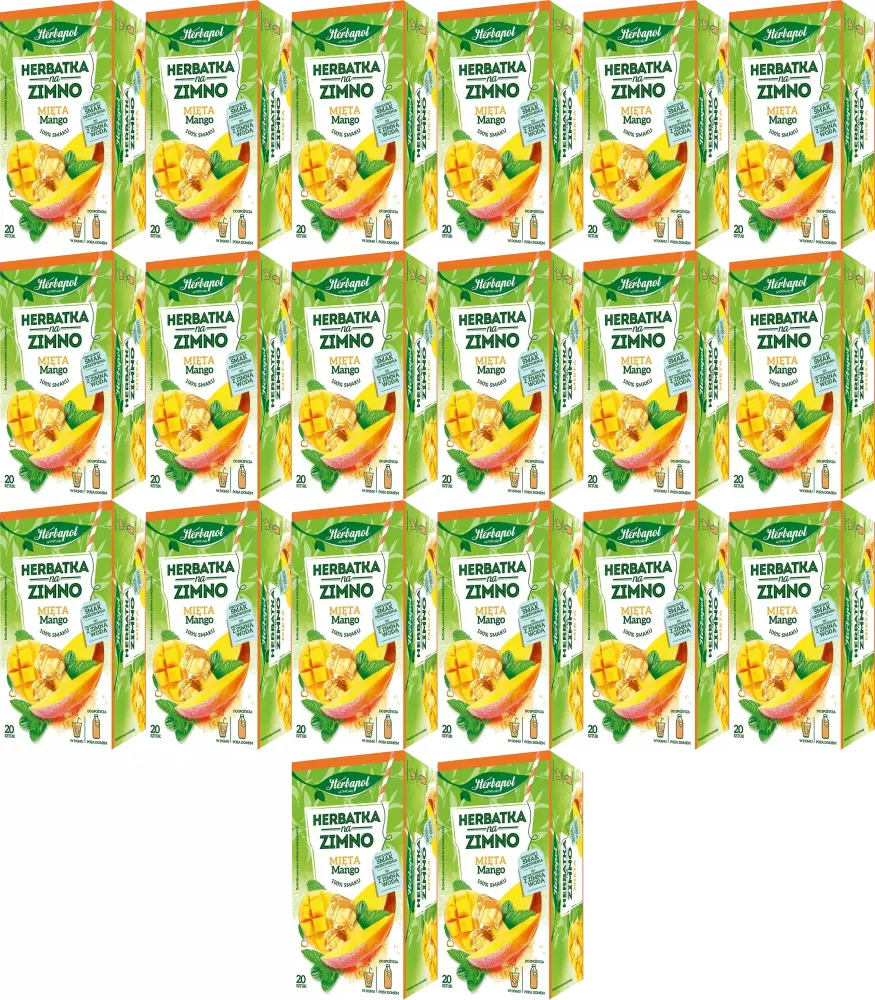 20x Herbata owocowo-ziołowa w kopertach Herbapol, na zimno, mięta z mango, 20 sztuk x 1.8g