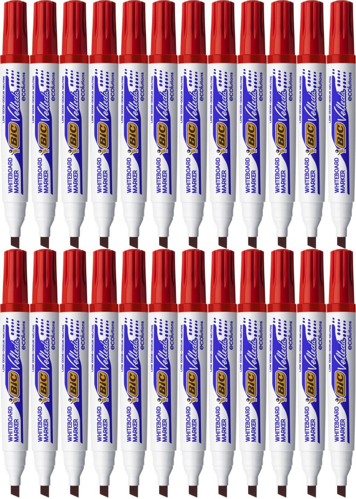 24x Marker suchościeralny Bic, Velleda ECOlutions, ścięta czerwony