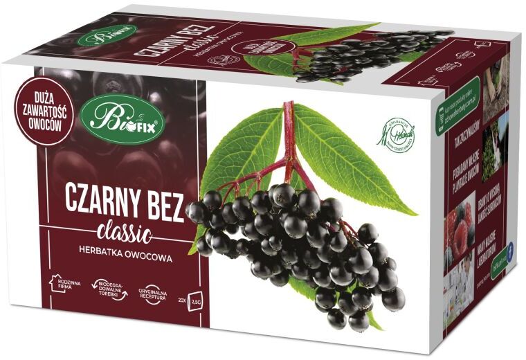 Herbata owocowa w torebkach BiFix Classic, czarny bez, 20 sztuk x 2.5g