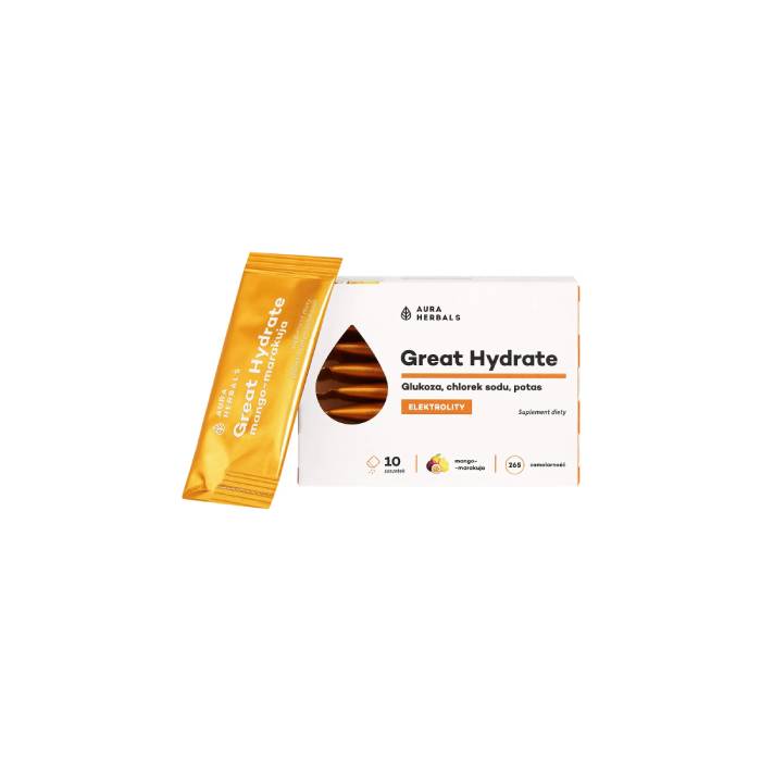 Aura herbals great hydrate, smak mango-marakuja, 10 saszetek (data ważności: 17.05.2026)