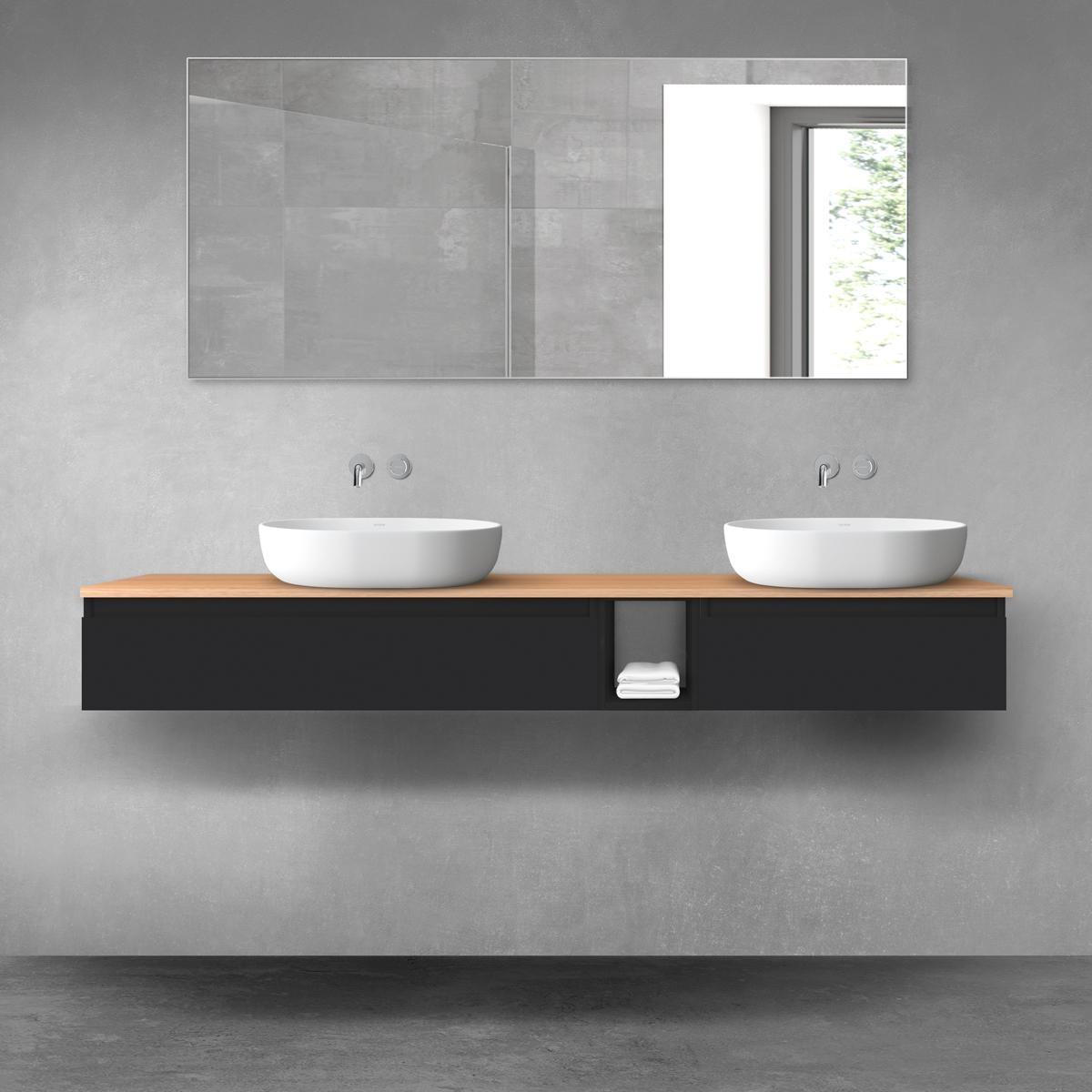 Oltens Vernal zestaw mebli łazienkowych 180 cm z blatem czarny mat/dąb 68658300 - Wysyłka w 24h