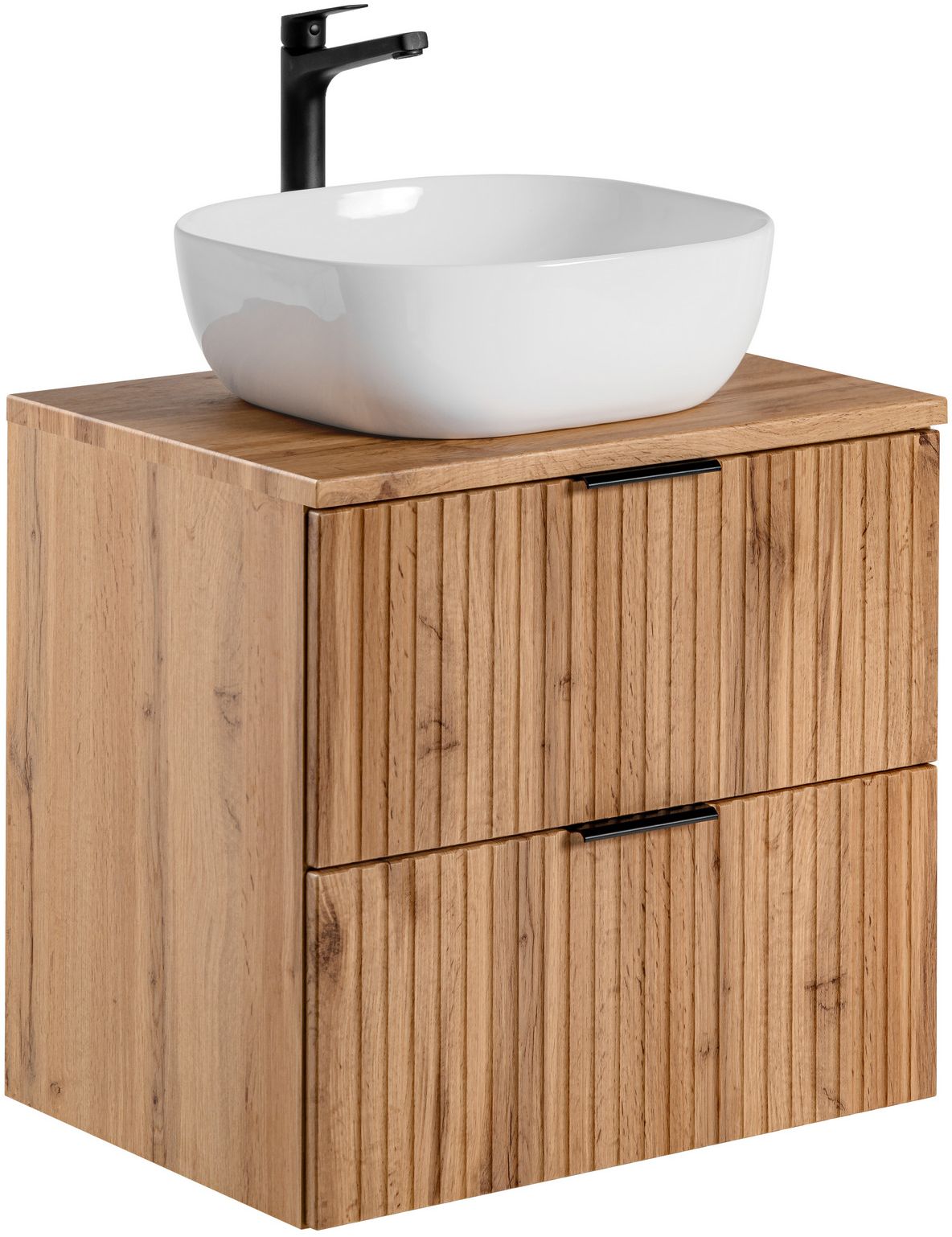 Zestaw Comad Adel Oak szafka z blatem 60 cm wisząca dąb z umywalką Smile 41x41 cm biały połysk SET -ADO B 60 CM SMILE 40 - Wysyłka w 24h