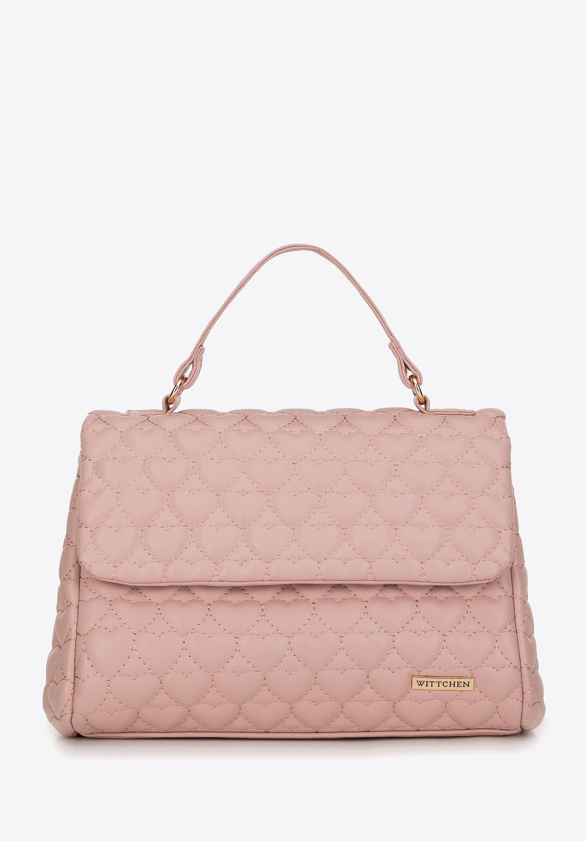 Torebka kuferek pikowana w serca różowa