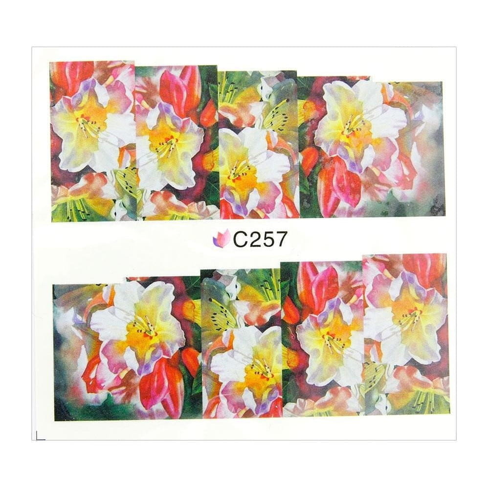 Naklejki wodne do paznokci arkusz 7 x 6,5 cm na 10 palców Nr c257