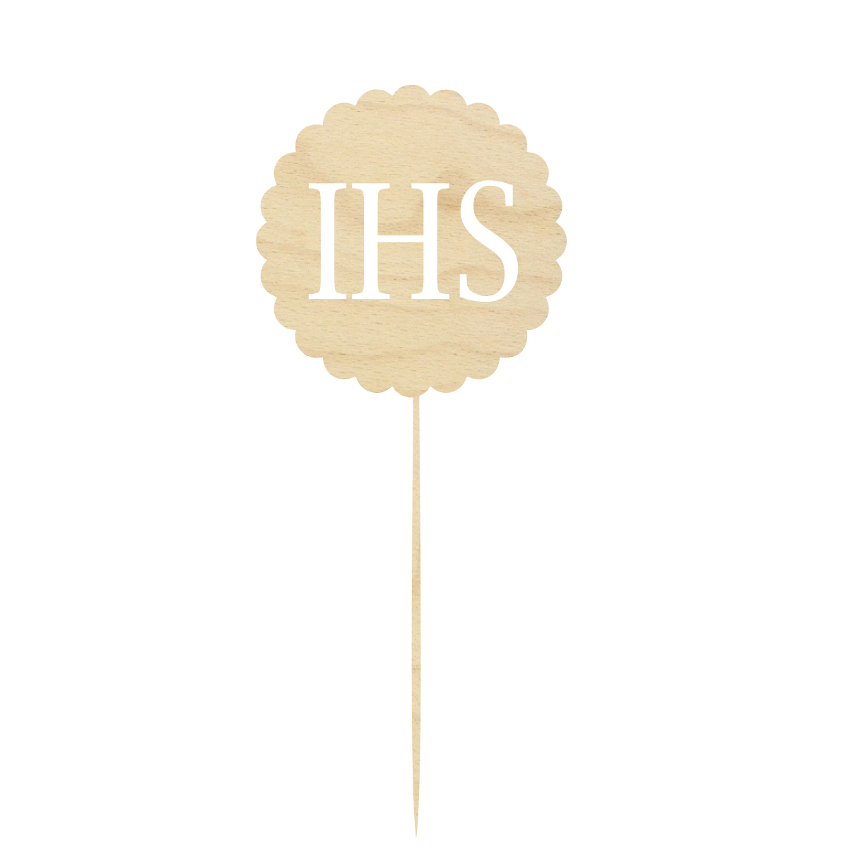 Topper Hostia IHS drewniany, dekoracja na tort na Komunię Świętą pik napis, 22 cm