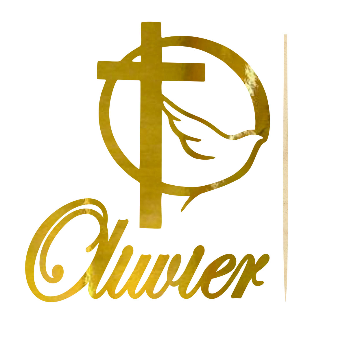 Topper dekoracja na bok tortu pik Pierwsza Komunia Święta gołąb złote lustro napis imię