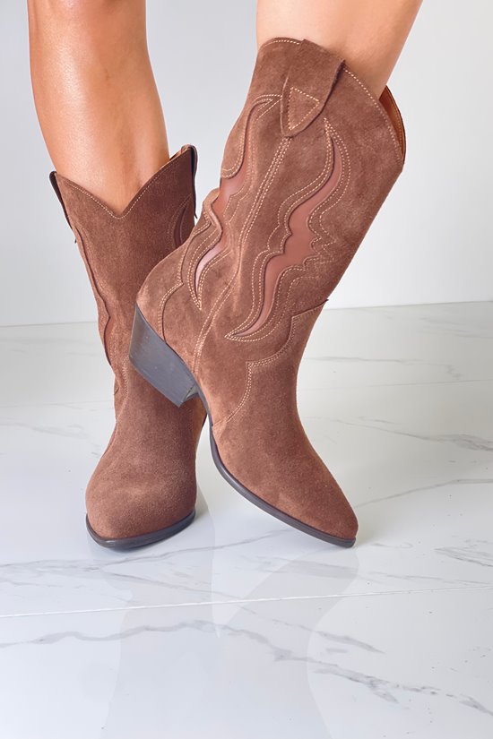 Kozaki damskie 0074 - 6 Brązowe welur / lico