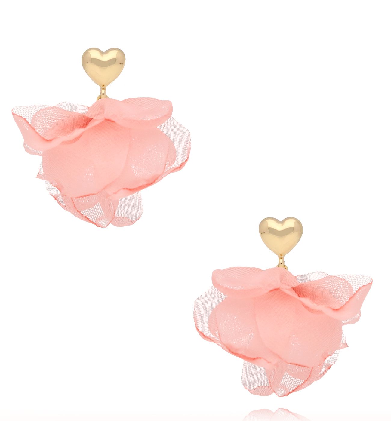 Kolczyki kwiatowe brzoskwiniowe z sercem KBL1977